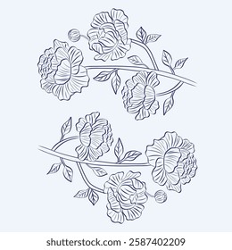hand drawn outline flowers illustration. Line Drawing flower. hand drawn sketch of flowers illustration. 