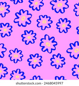 Hand drawn outline flowers. Vector seamless pattern