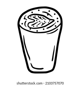 hand drawn outline a glass of coffee latte with topping icon