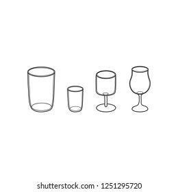Hand drawn outline glasses for drinks isolated on white background.