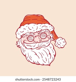 Hand Drawn Outline Happy Santa Claus Head. Father Christmas. Saint Nicolas Face. Vector illustration