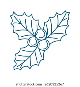 Hand drawn outline holly design element. Holiday ornament sketch doodle.Vector illustration for decorate Christmas cards, banners, background