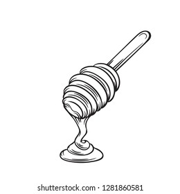 Hand drawn outline honey dipper. Vector honey spoon.