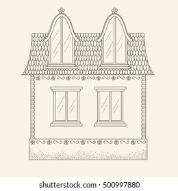 Hand drawn outline house. Vector line art illustration. Children's and adult coloring page