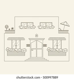 Hand drawn outline house. Vector line art illustration. Children's and adult coloring page