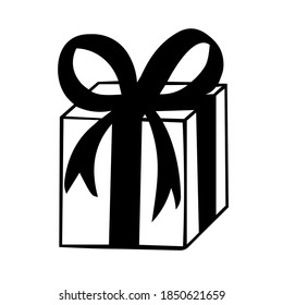 Hand drawn outline image of the gift box with bow. Vector illustration with the present, isolated on the white background.