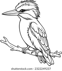 Hand drawn outline of kingfisher. kingfisher line art.