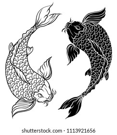 Hand drawn outline Koi fish and  Japanese tattoo.doodle art Koi fish for Japanese tattoo