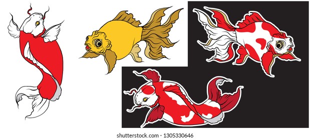 Hand drawn outline Koi fish and  Japanese tattoo.doodle art Koi carp fish for Japanese tattoo.