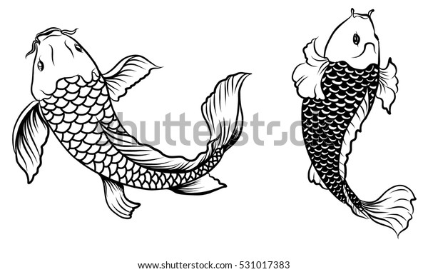 Hand Drawn Outline Koi Fish Japanese Stock Vector (Royalty Free) 531017383