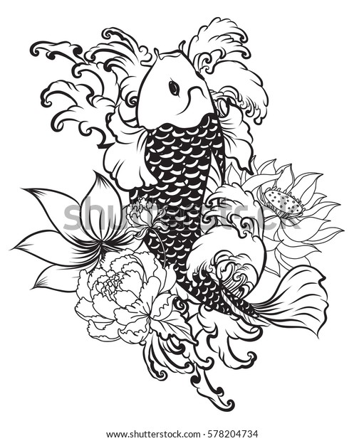 Hand Drawn Outline Koi Fish Tattoo Stock Vector Royalty Free