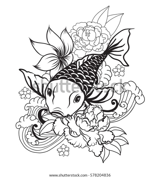 Hand Drawn Outline Koi Fish Tattoo Stock Vector Royalty Free