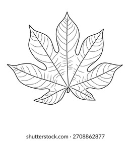 Hoja de contorno dibujada a mano con venas detalladas