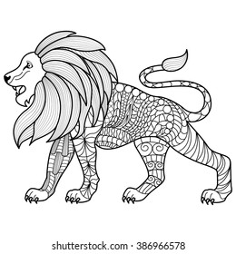 Hand Drawn Outline Lion Coloring Page Stock Vector (Royalty Free ...