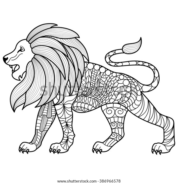 Hand Drawn Outline Lion Coloring Page Stock Vector (Royalty Free ...