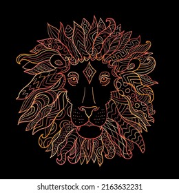 Hand drawn outline lion head decorated with abstract doodle zentangle ornaments. Sketch for your design