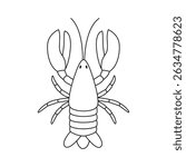 Hand drawn outline lobster. Editable stroke. Marine life animals. Isolated vector illustration 