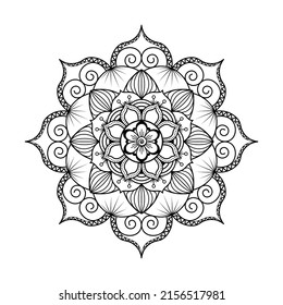 Hand drawn outline mandala art. Vector illustration isolated on a white background for coloring page, meditation, print and more.