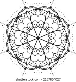 Hand drawn outline mandala art. Vector illustration isolated on a white background for coloring page, meditation, print and more.