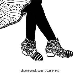 Hand drawn outline ornamental boots shoe illustration