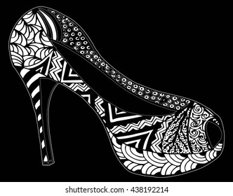 Hand drawn outline ornamental high heel shoe illustration