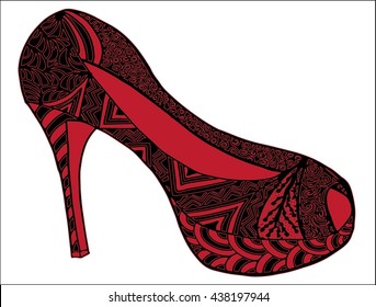 Hand drawn outline ornamental high heel shoe illustration