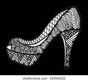 Hand drawn outline ornamental high heel shoe illustration