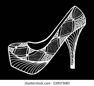 Hand drawn outline ornamental high heel shoe illustration
