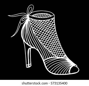 Hand drawn outline ornamental high heel shoe illustration