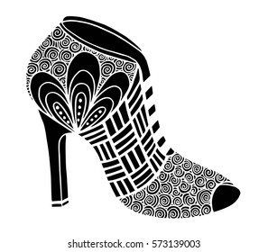 Hand drawn outline ornamental high heel shoe illustration