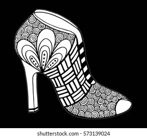 Hand drawn outline ornamental high heel shoe illustration