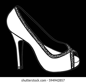 Hand drawn outline ornamental high heel shoe illustration
