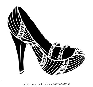 Hand drawn outline ornamental high heel shoe illustration