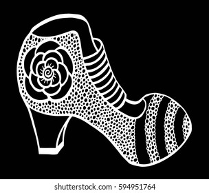 Hand drawn outline ornamental high heel shoe illustration