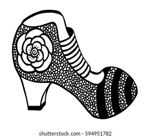 Hand drawn outline ornamental high heel shoe illustration