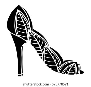 Hand drawn outline ornamental high heel shoe illustration