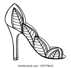 Hand drawn outline ornamental high heel shoe illustration