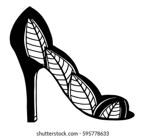 Hand drawn outline ornamental high heel shoe illustration