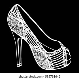 Hand drawn outline ornamental high heel shoe illustration