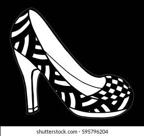 Hand drawn outline ornamental high heel shoe illustration