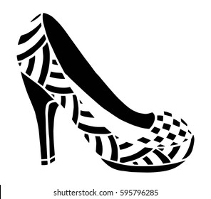 Hand drawn outline ornamental high heel shoe illustration