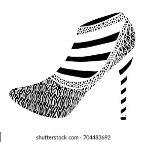 Hand drawn outline ornamental high heel shoe illustration