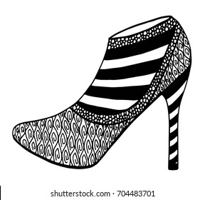 Hand drawn outline ornamental high heel shoe illustration