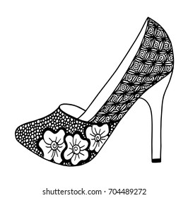 Hand drawn outline ornamental high heel shoe illustration