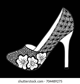 Hand drawn outline ornamental high heel shoe illustration