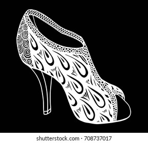 Hand drawn outline ornamental high heel shoe illustration