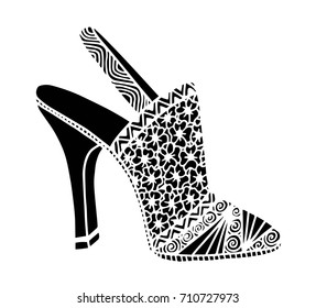 Hand drawn outline ornamental high heel shoe illustration