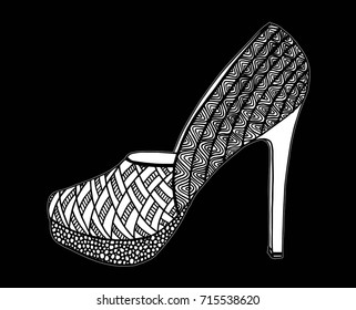 Hand drawn outline ornamental high heel shoe illustration