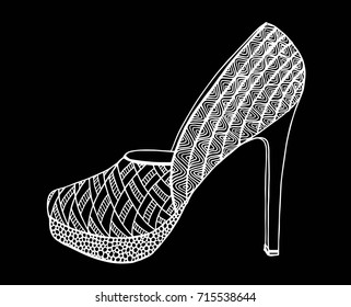 Hand drawn outline ornamental high heel shoe illustration