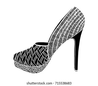 Hand drawn outline ornamental high heel shoe illustration